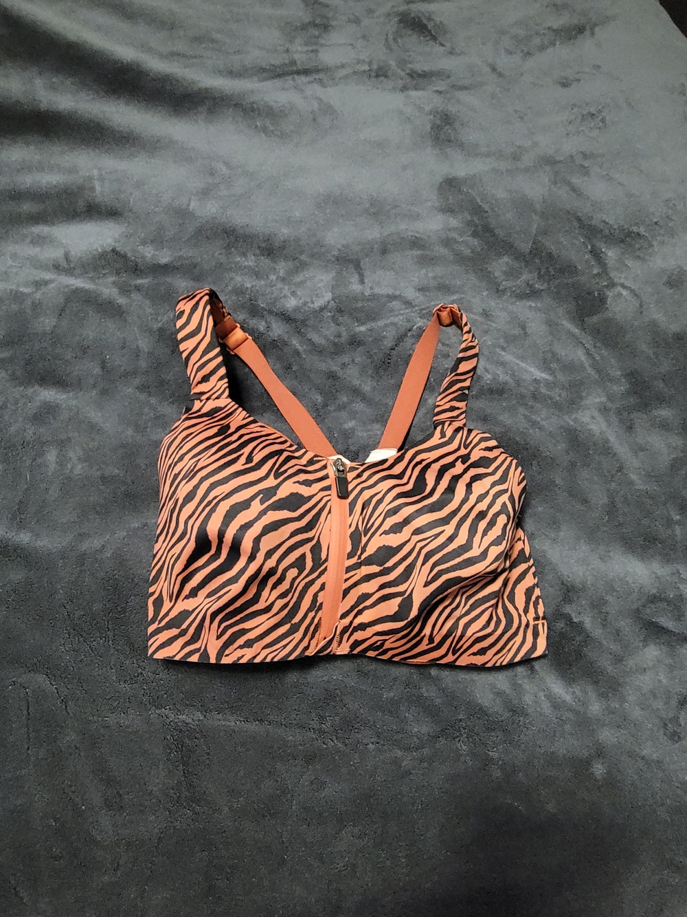 Victoria's Secret Zebra-Print Front-Zip Sports Bra - Orange/Black 32DDD
